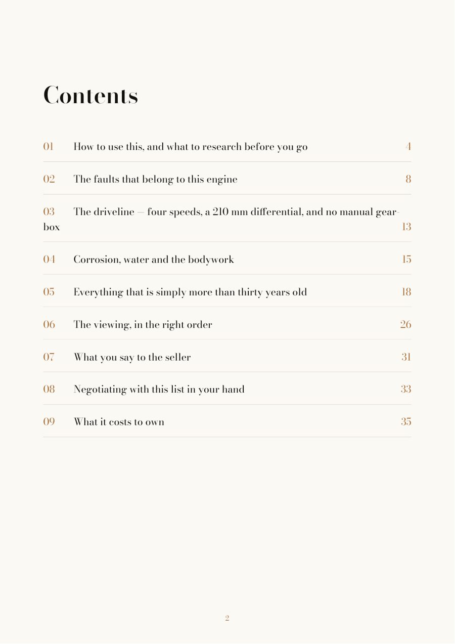 The contents of the Mercedes 500 E W124 guide
